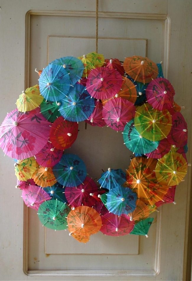 Multicolored Paper Umbrellas Wreath