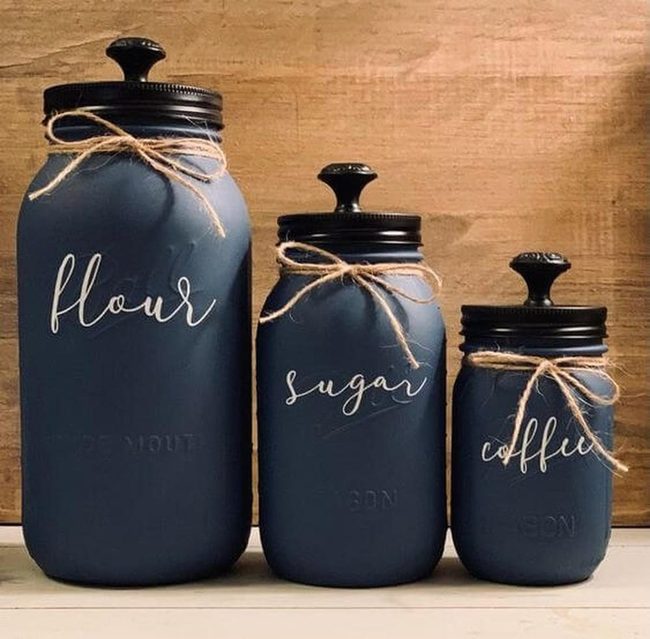 Blue Glass Jars, Handwritten Labels