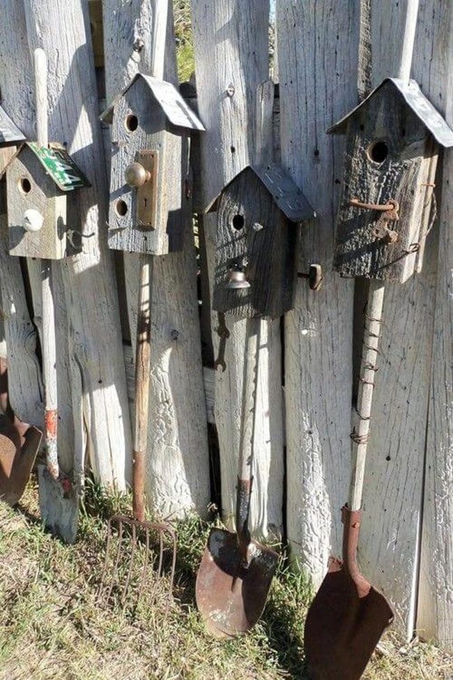 Weathered Tools Turned Birdhouses