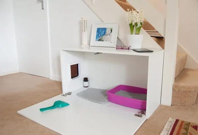 Pink Litter Box Staircase Nook