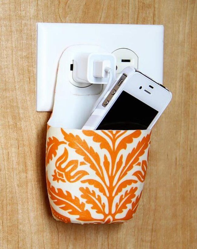 Orange Floral Wall Phone Holder