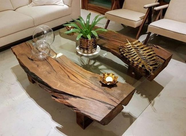 Glass Top Wooden Legs Table
