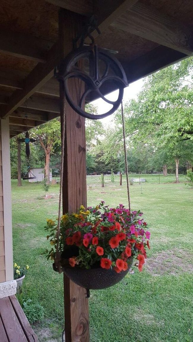Vintage Pulley Hanging Planter