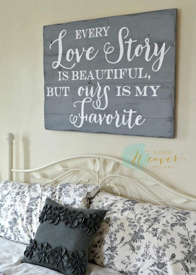 Pallet Art Love Story Above Bed