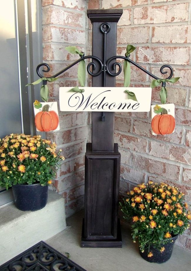 Wooden Signs Pumpkins Autumn Porch