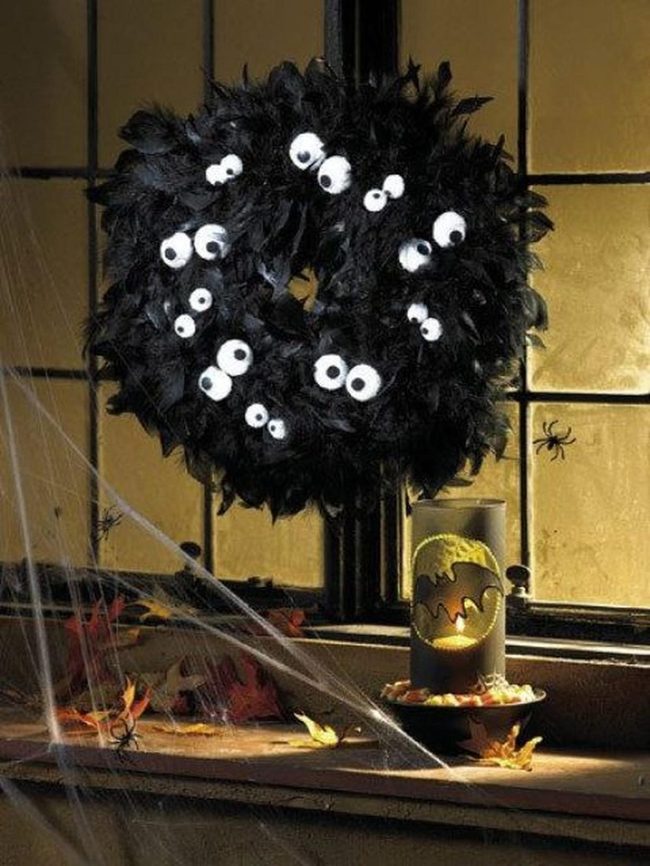 Feathered Monster Eyes Halloween Window