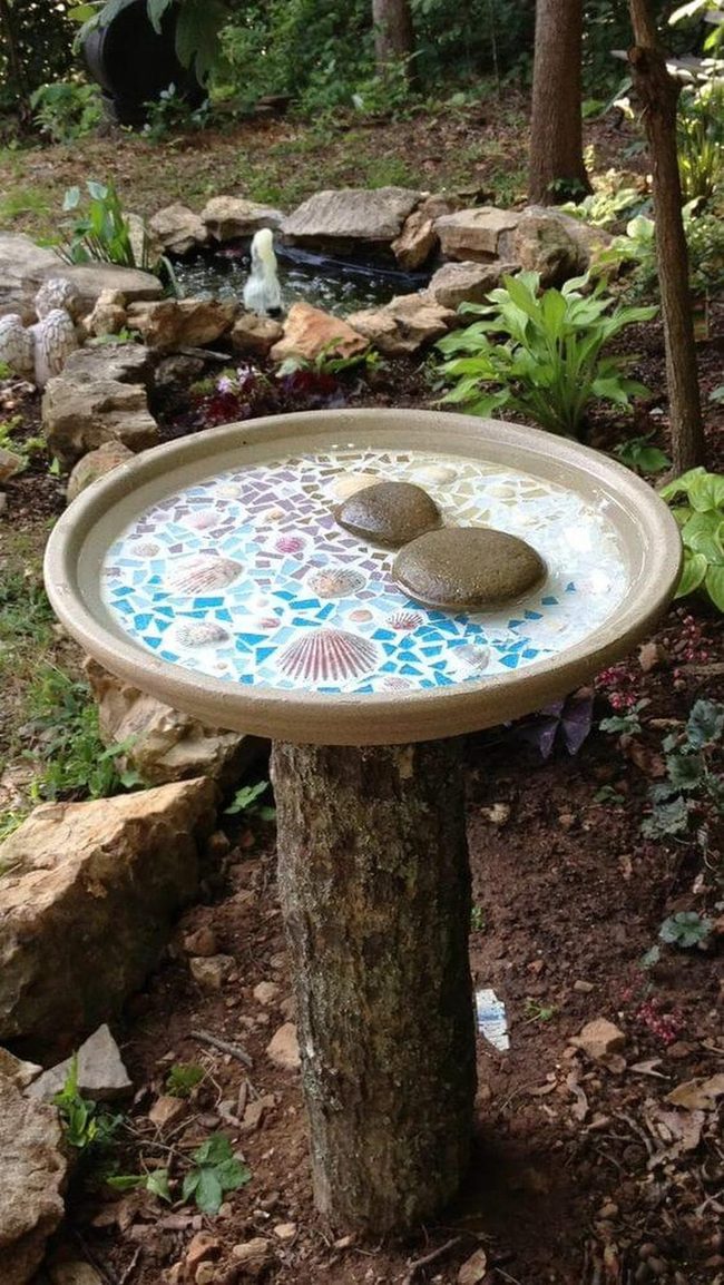 Colorful Tile Birdbath Garden Feature