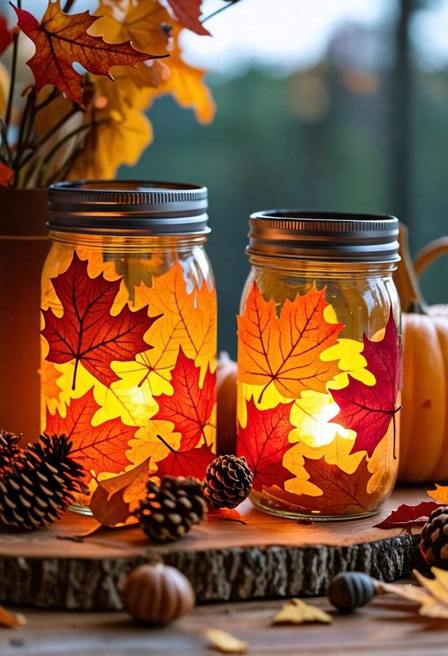 Illuminated Autumn Leaf Jars