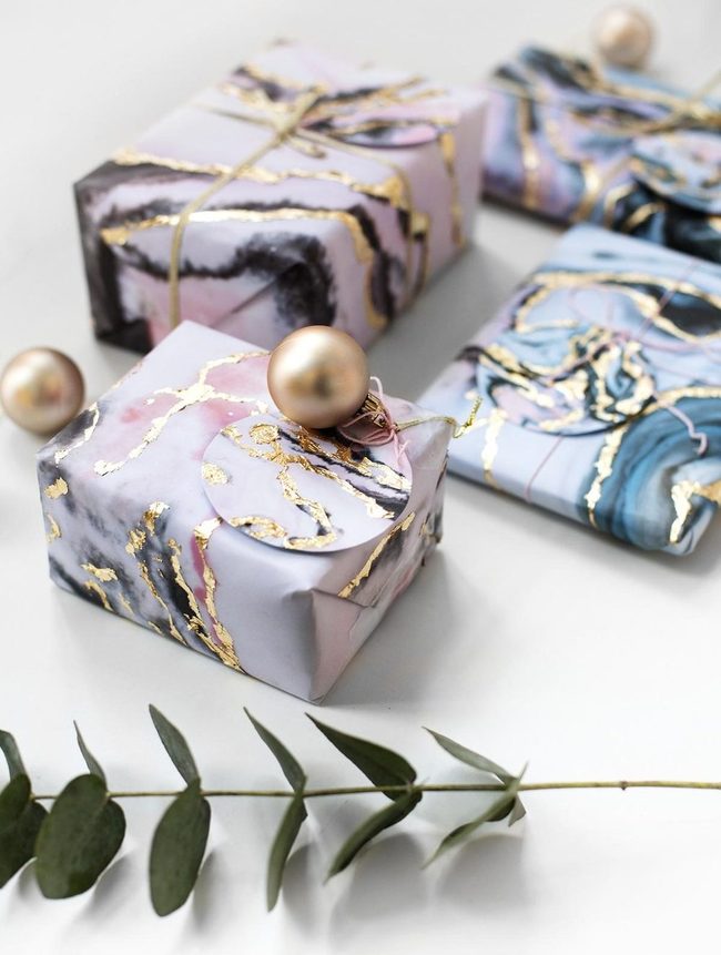 Purple Swirls Gold Accents Marble