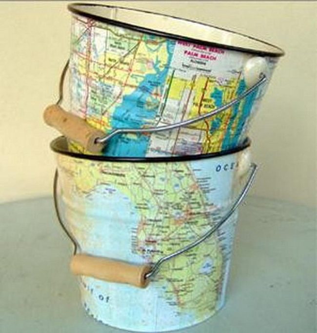 Geographic Metal Buckets With Wooden Handles