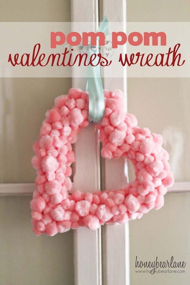 Fluffy Pom Pom Heart Wreath