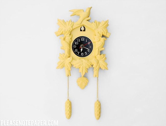 Sunny Yellow Clock With Carved Leaves