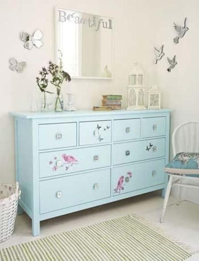 Light Blue Room Hand-Painted Birds