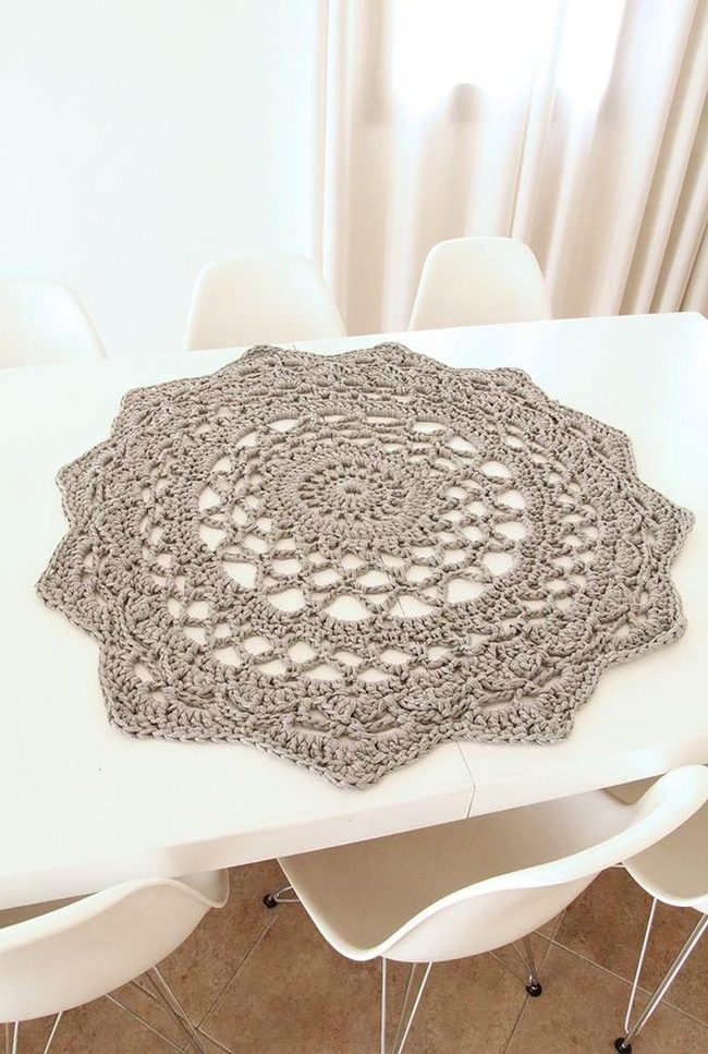 Gray Crochet Circle Centerpiece