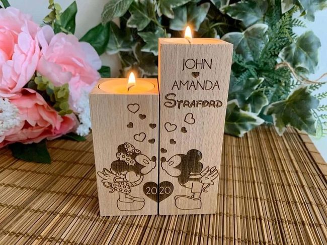 Carved Wood Mickey Minnie Holders