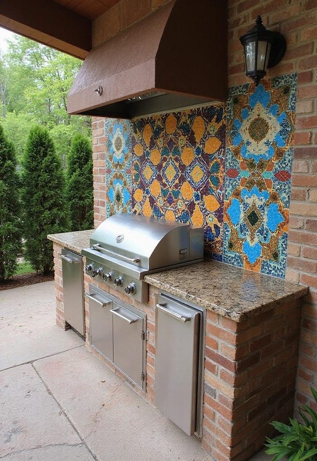 Colorful Mosaic Tiles Exterior Kitchen