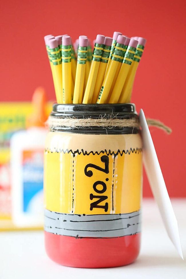 Yellow Striped Pencil Jar