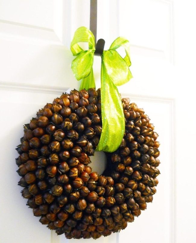 Brown Nut Wreath Green Ribbon