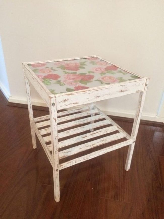 White Distressed Wood With Pink Roses