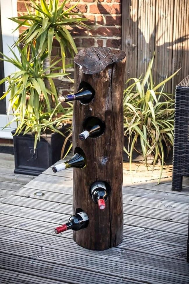 Weathered Log Wine Display