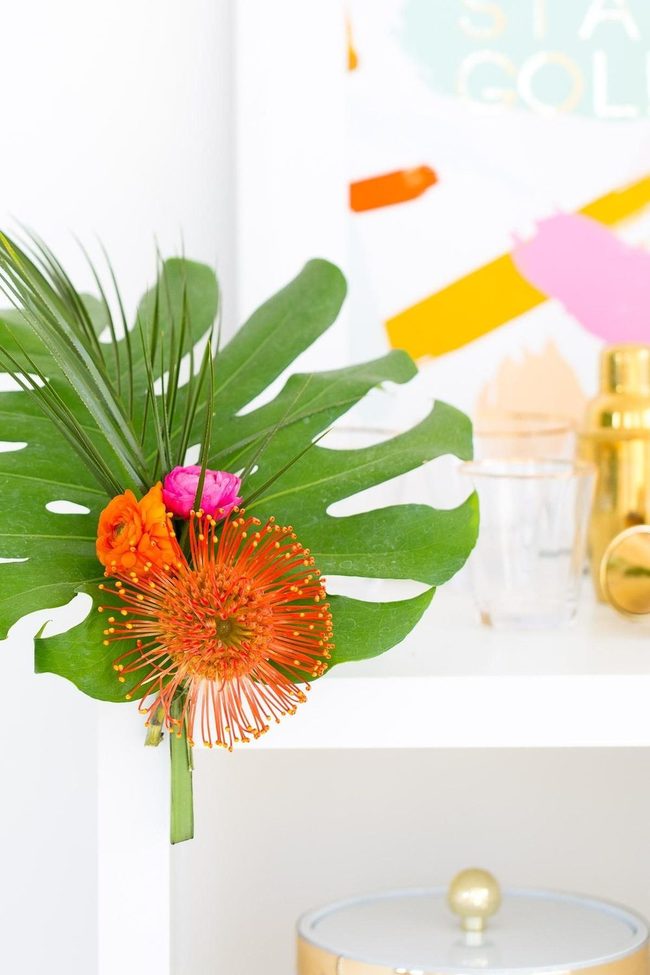 Bright Orange Blooms Gold Accents