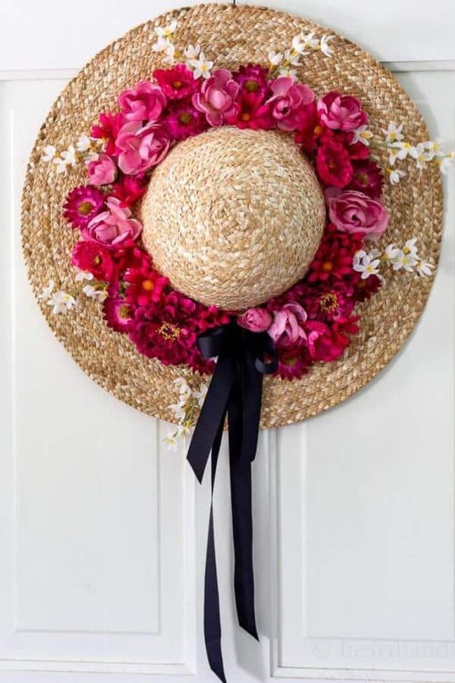 Pink Flowers On Raw Straw