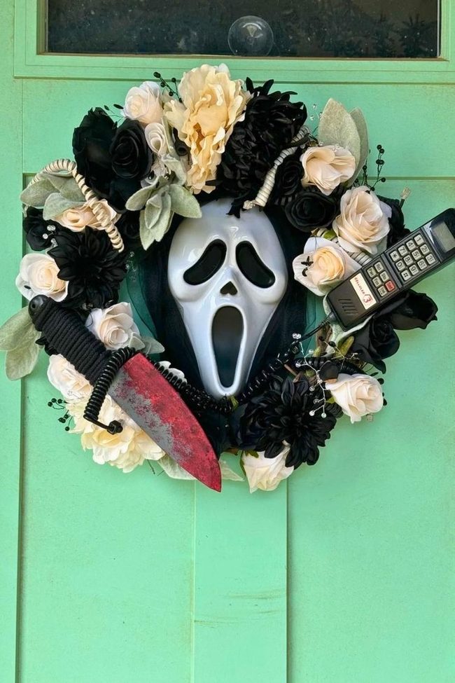 Pink Florals With Ghostface Movie Mask