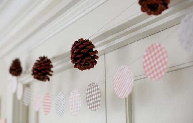 Suspended Pinecones And Paper Circles