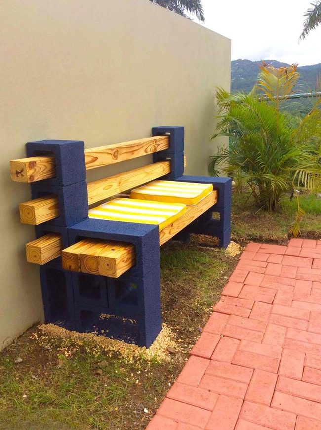 Blue Wood Garden Bench Statement