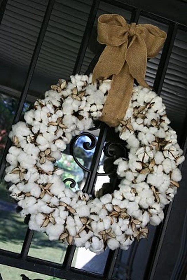 White Cotton Puff Farmhouse Wreath