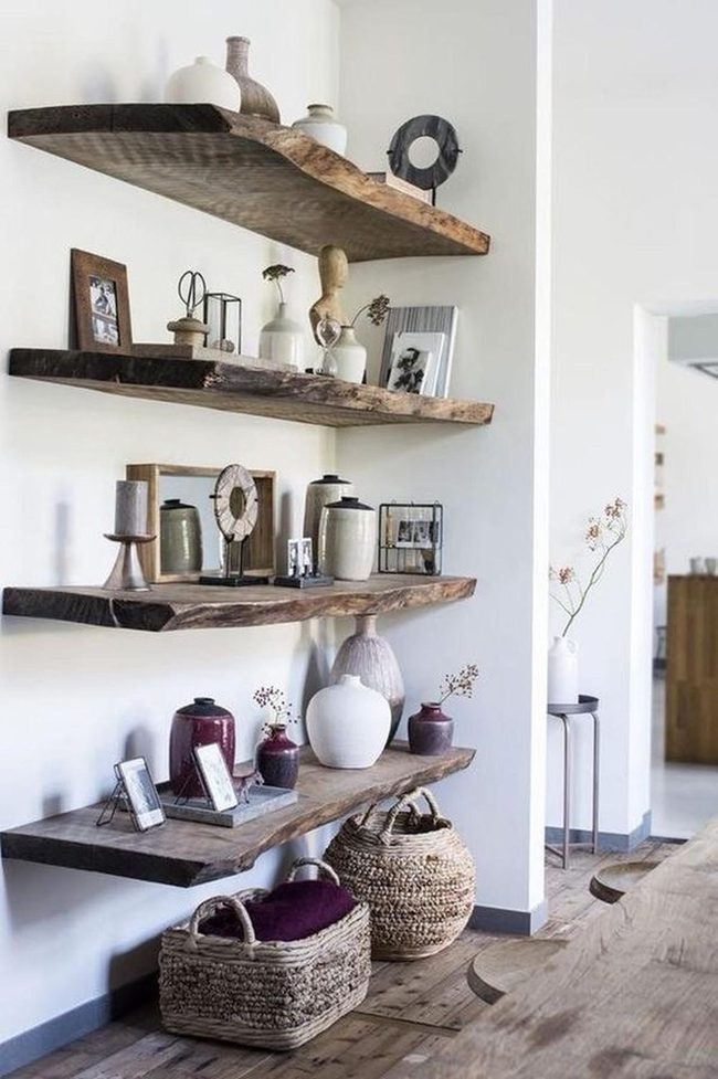 Wooden Shelves Natural Light Display