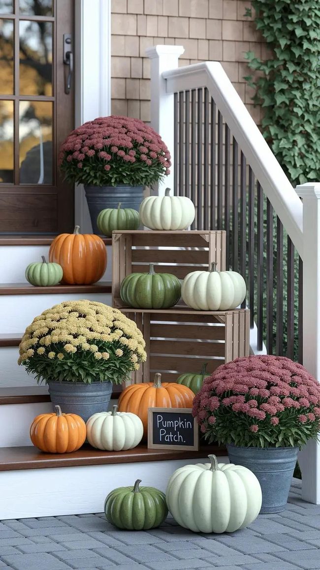 Stacked Pumpkins Mixed Autumn Colors