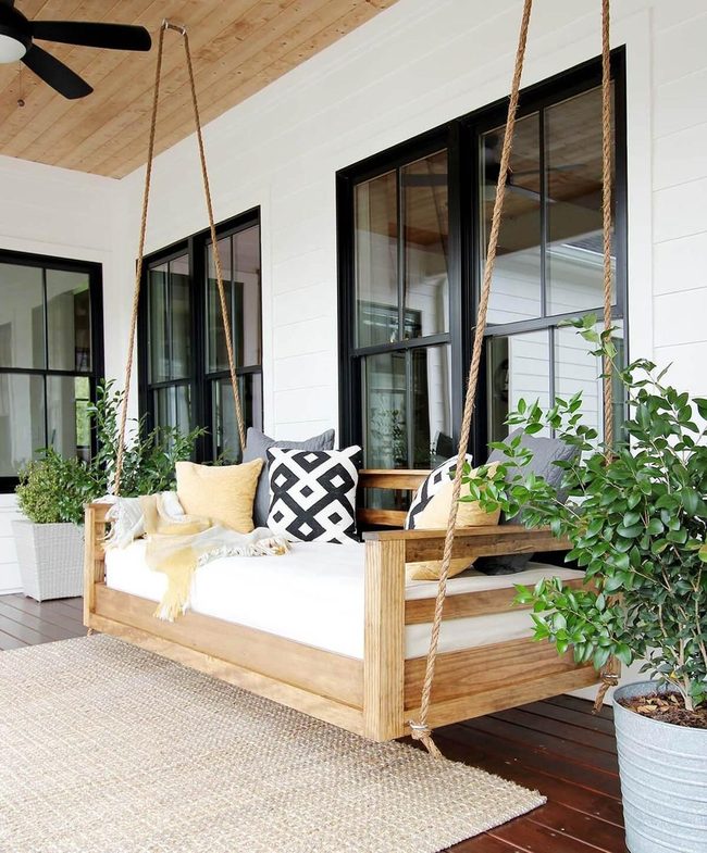 Suspended Wood Swing Floats Overhead