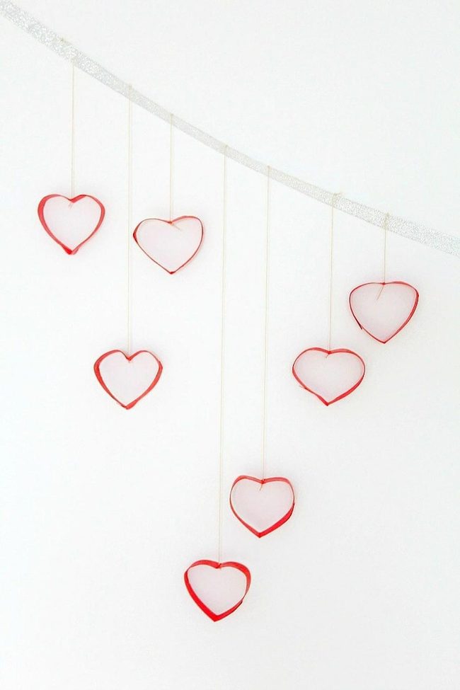 Hanging Paper Hearts With Cutout Windows
