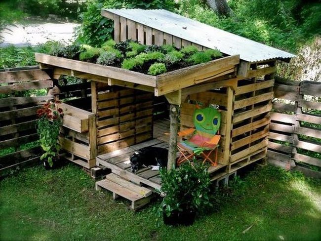 Weathered Pallet Pergola With Vines
