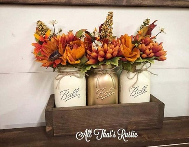 Painted Mason Jars Autumn Blooms