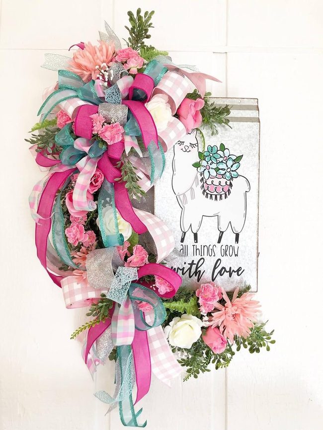 Pink Rose Llama Spring Wreath