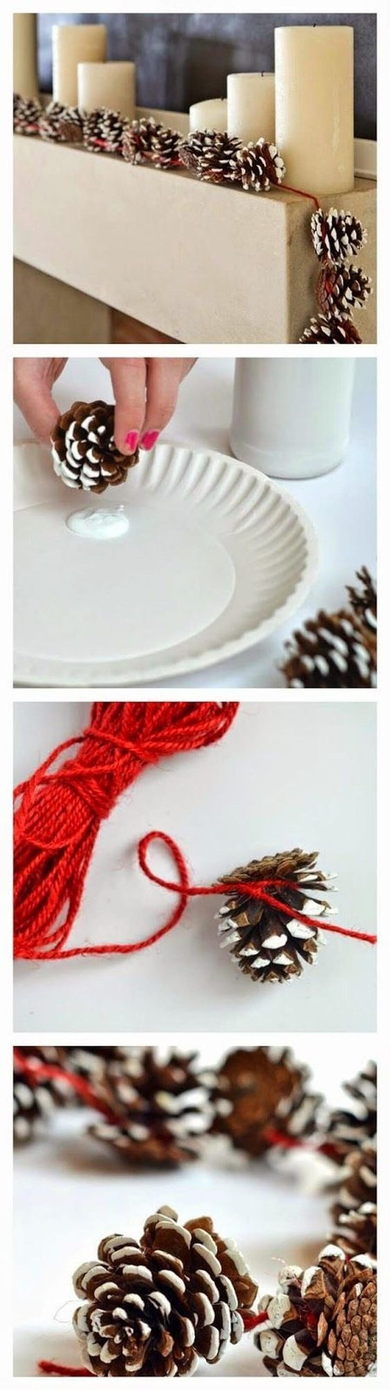 Frosted Pinecones Red Yarn Garland