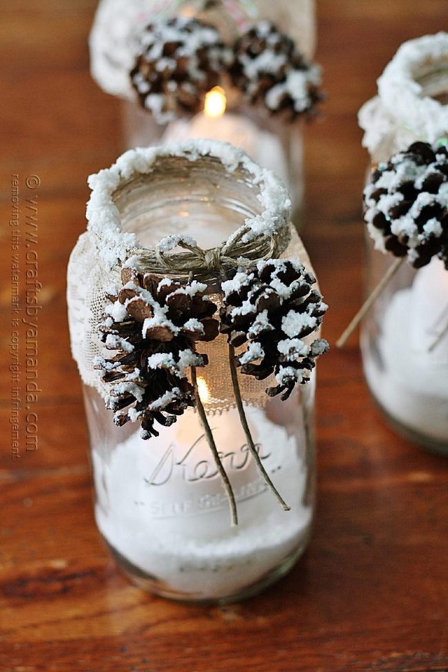Frosted Pinecone Mason Luminaries
