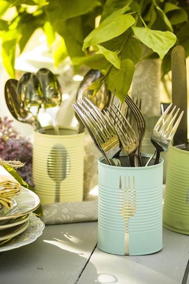 Hand-Painted Tin Utensil Holders