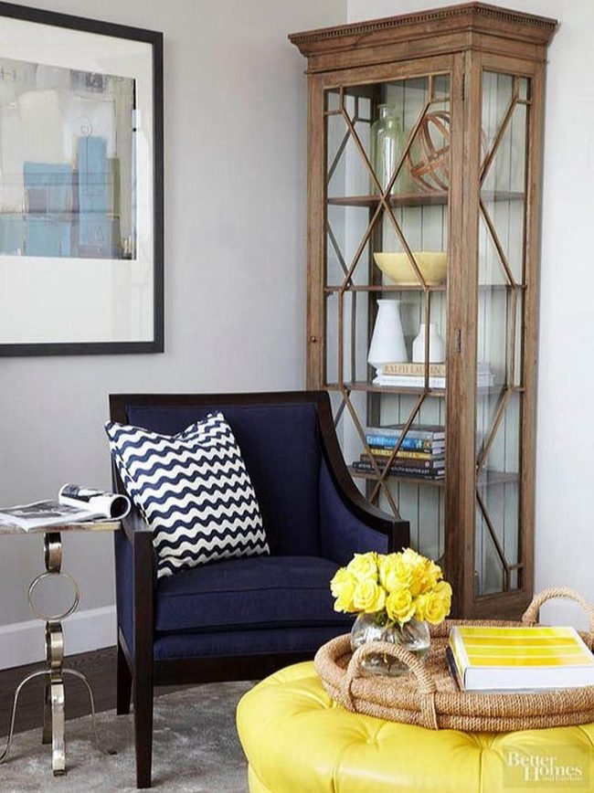 Dark Blue And Yellow Reading Corner