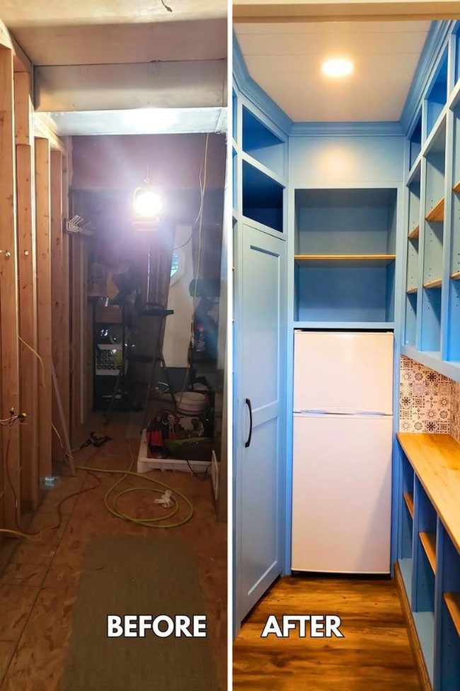 Muted Blue Pantry With Oak Accents