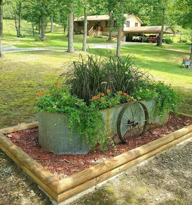 Vintage Metal Planters Overflowing Flowers
