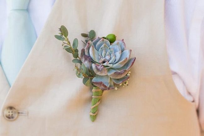Purple Succulent Boutonniere Elegance