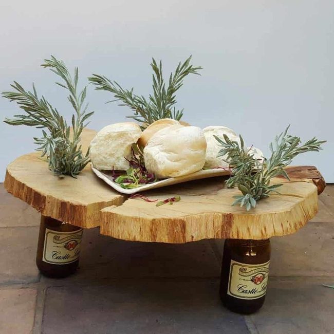 Glass Bottle Base Wood Tables