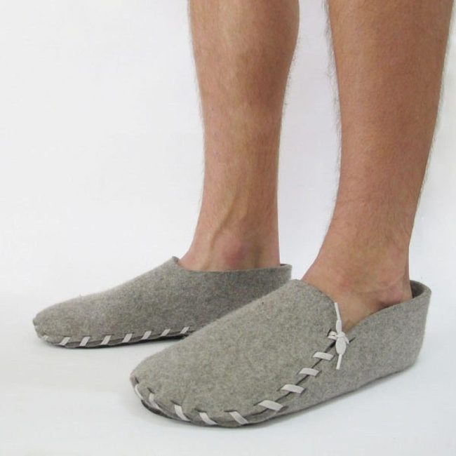 Gray Felt Slip-On Slippers