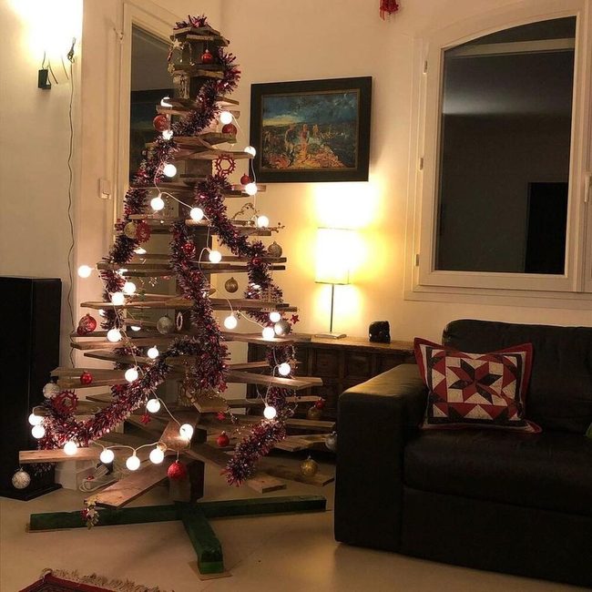 Wooden Tree With Shimmering Tinsel
