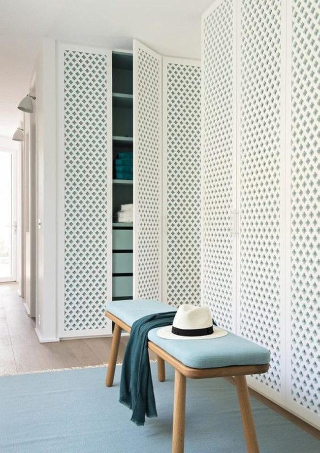 White Patterns Meet Pale Blue Floors