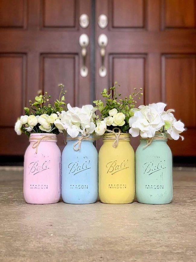 Bright Flowers In Mason Jars
