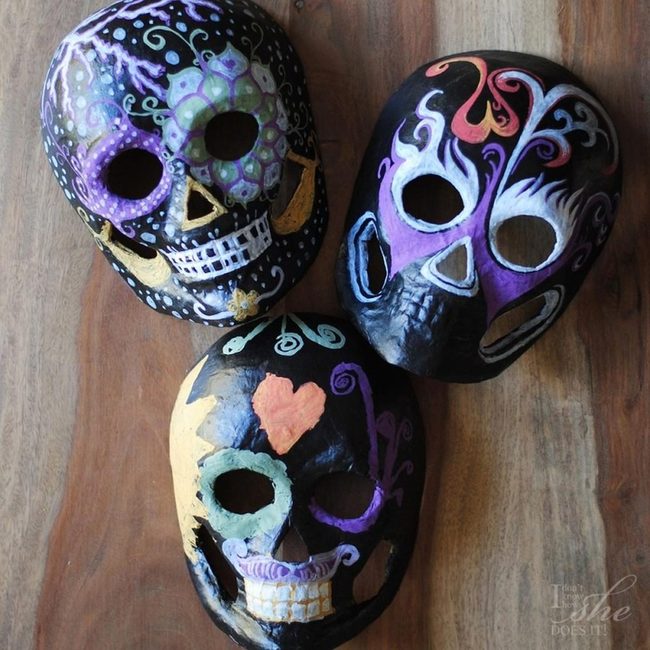 Colorful Masks On Wood